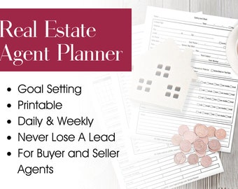 Real Estate Agent Planner, Agenda Calendar, Goal Setting, Printable PDF Business Planners, Daily Weekly Inserts Organizer Checklist Planning
