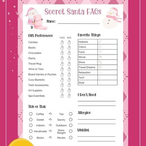 Secret Santa Questionnaire 8.5x11 Printable PDF Gift Exchange Friendsmas Office Christmas Party image 2