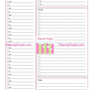 May include: A white and pink daily planner page with sections for appointments, must-dos, and to-dos. The planner includes a decorative graphic and the website address "PaperlyPeople.com". The date section is at the top right.