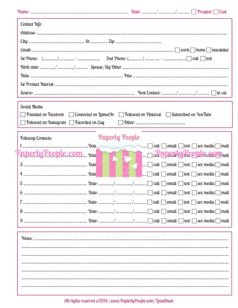 Lead Tracking Sheet Followup Worksheet for All Your Leads Printable Page, Business Development Form, Small Business, PDF Instant Download image 2