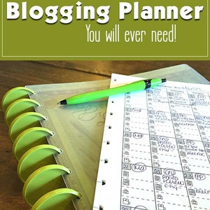 May include: A close-up of a green and white planner with a calendar page open to March. The calendar page has handwritten notes and circles around dates. The text "The Last Blogging Planner You Will Ever Need!" is visible at the top of the image.