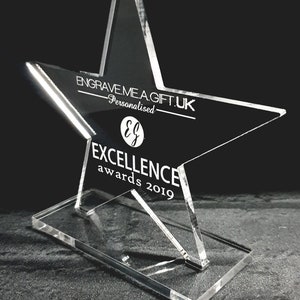 Personalised Engraved Acrylic Trophy Award Star, Personalised Corporate Trophy Retirement Trophy Gift Personalised Valentines Day Gift Award