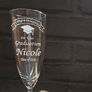 Personalised Champagne Glass, Champagne Flute Engraved With Graduation, Custom, In Gift Box, Gift for Friend, Colleague, Christmas Gift image 1