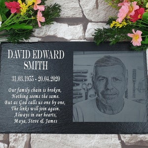 Personalised Memorial Slate Plaque Grave Marker With Picture Engraved, Personalised Memorial Large Grave Plaque With Photo, Waterproof