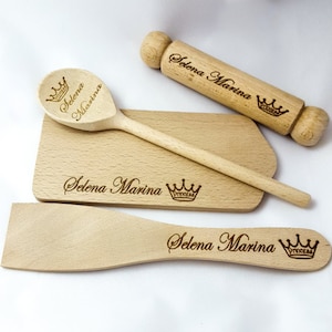 Personalised Engraved Kitchen Wooden Set Of Utensils, Personalised Gift For Kids, Personalised Christmas Gift, Small Kitchen Tools