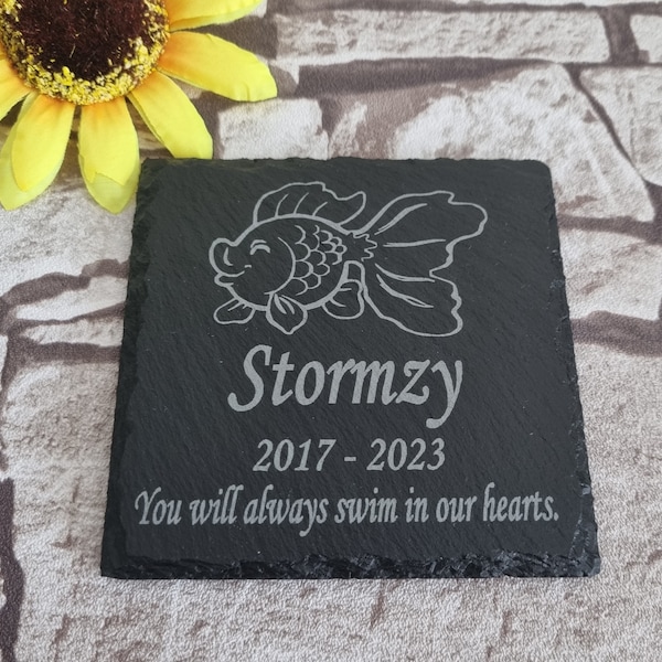Personalised Engraved Small Memorial Slate Plaque For Fish,  Any Name And Message, Personalised Memorial Slate Plaque For Pet Fish, 11cm