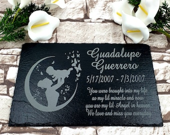 Personalised Wngraved Memorial Slate Plaque Grave Marker, Personalised Waterproof Memorial Grave Plaque for Child, Baby Loss Plaque