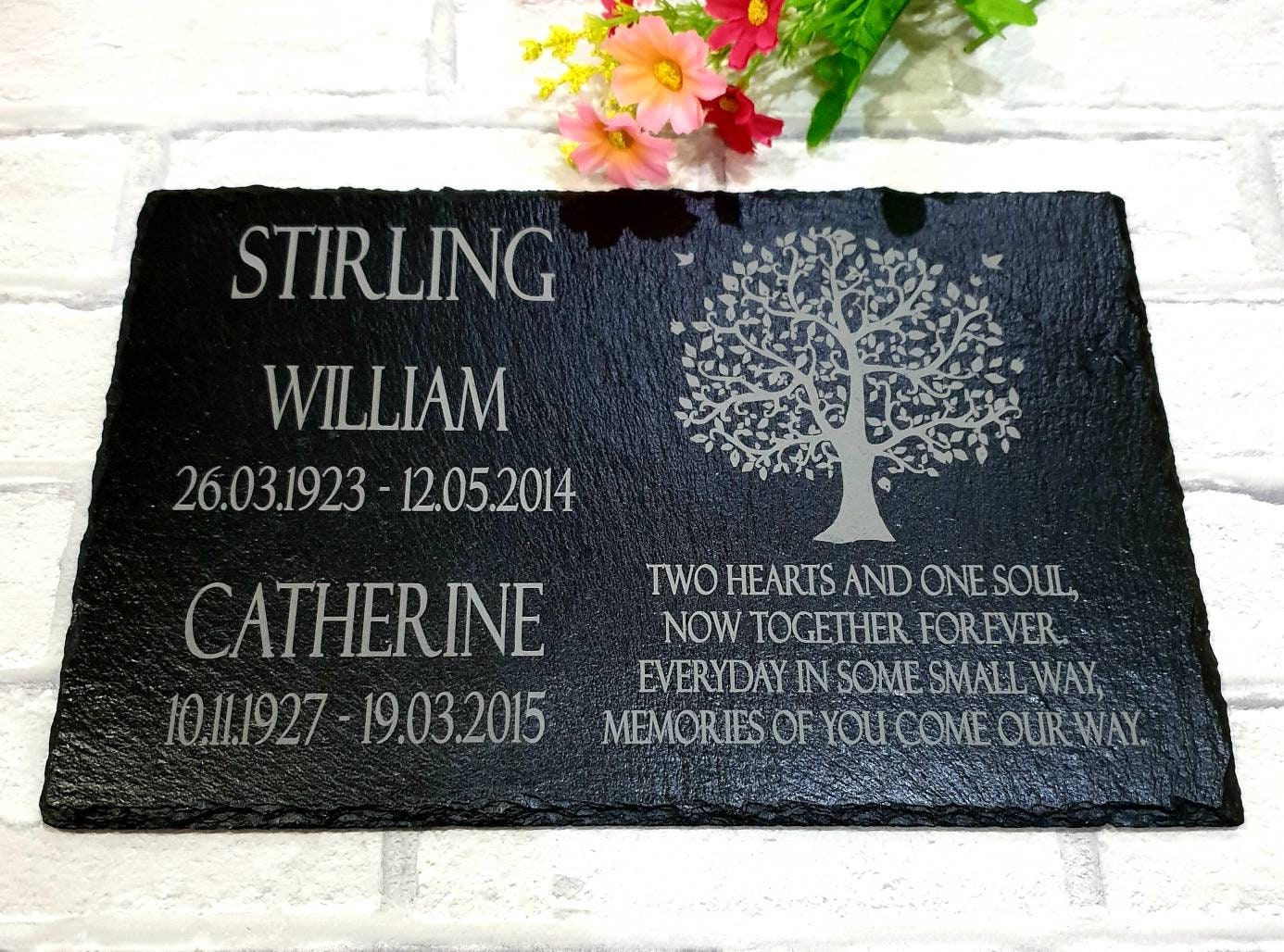 Grave Photo Plaque Beautiful Memorial Stone Slate with Personalised Photo & Poem 