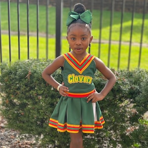 Clovers Bring it On Green RCH Kids Adult Cheerleader Uniform Football Game Halloween Costume Cosplay