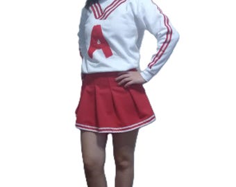 1960s-70s Retro Revenge of Nerds Red Cheerleader Uniform Football Halloween Costume