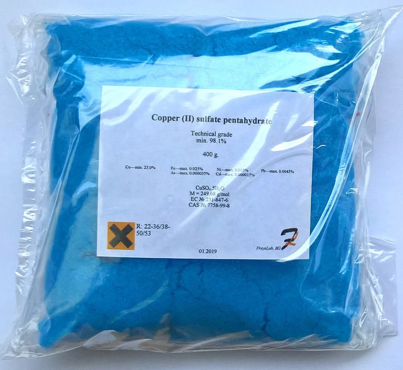 Copper II sulfate pentahydrate 50100200400800g 98 Etsy