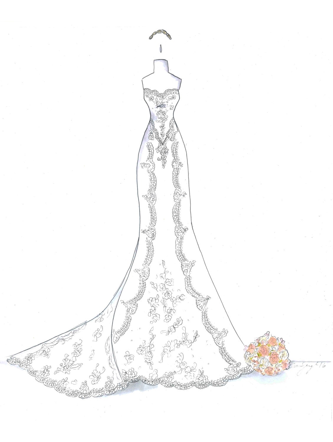 Custom Bridal Gown Ilustration-single Figure/ Wedding Gift/ - Etsy