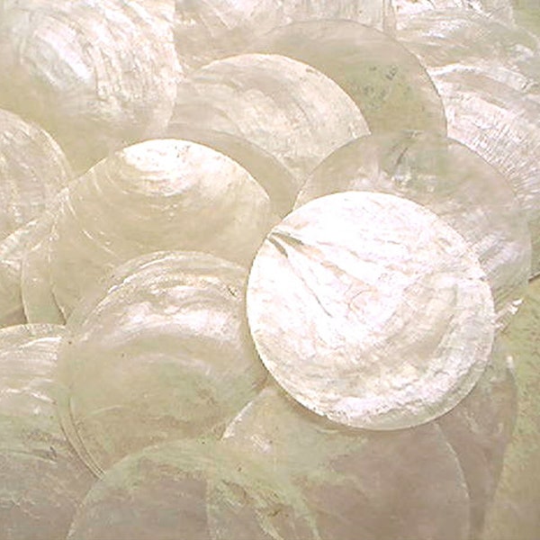 Set of 100 drilled Capiz Shells Round Cut - 2" Diameter Two (2) Holes drilled for Crafts (Wind Chimes / Seashell Curtains)