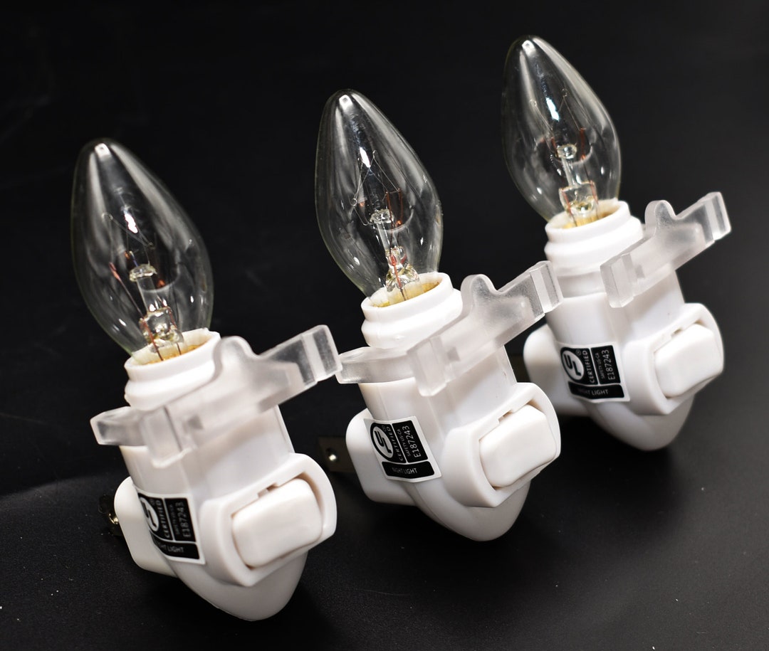 3 Pack Night Light Base Set Standard On/off Switch Complete With Bulb