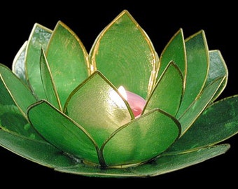 Handmade Tealight Candle Holder (5.5" wide) Made from genuine, natural Capiz Shells. Dyed Green