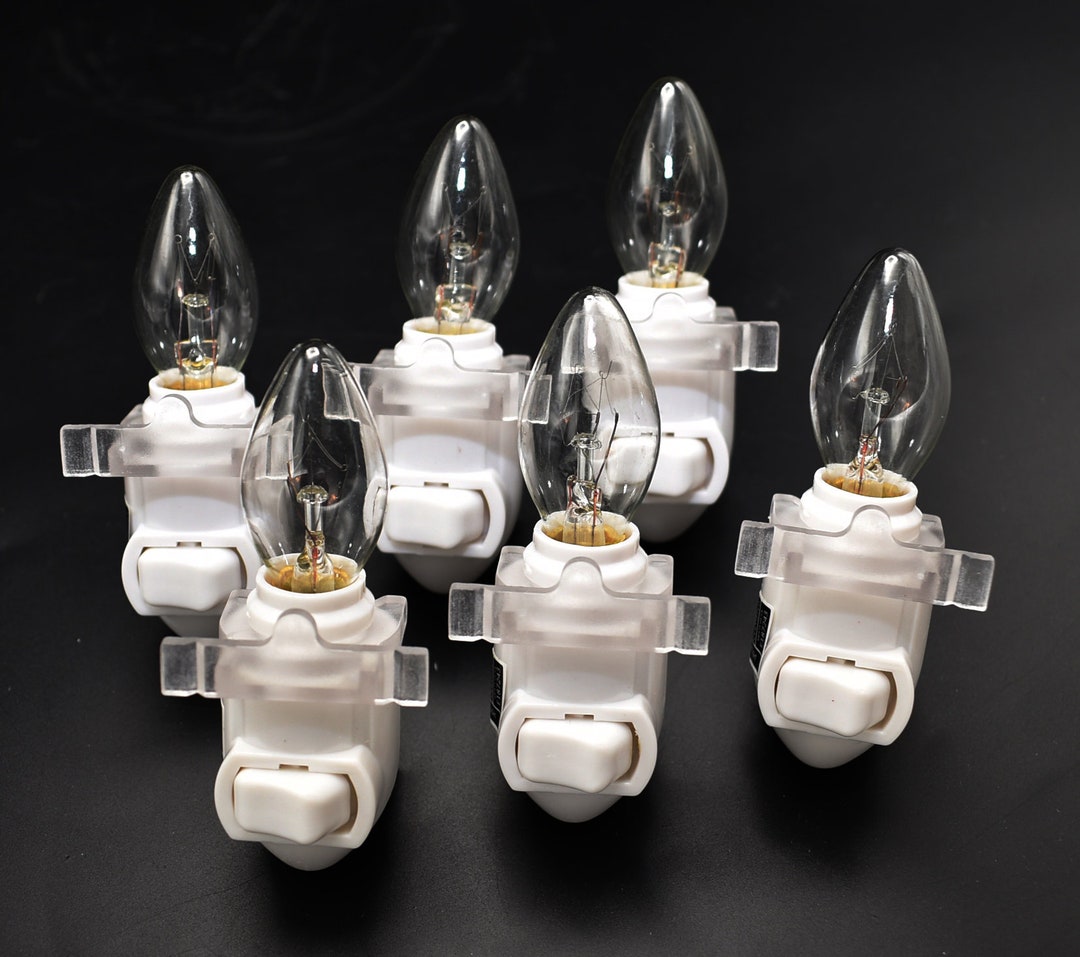 6 Pack Night Light Base Set Standard On/off Switch Complete With Bulb