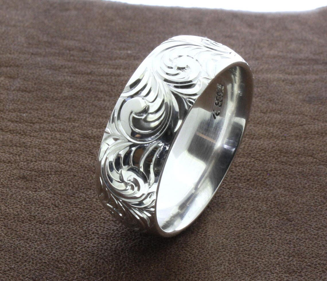 Western Wedding Ring Men's Hand Engraved Ring Custom - Etsy