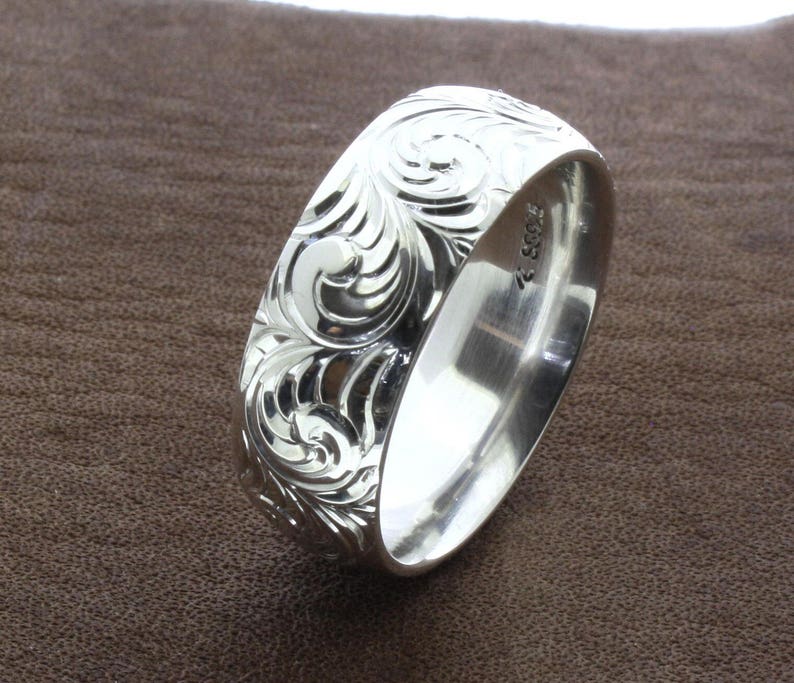 Mens western wedding rings hand engraved ring custom