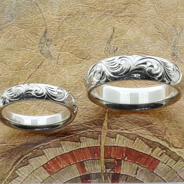 western wedding rings couples rings western engraved western jewelry hand engraved sterling silver bands couples rings custom engraved ring