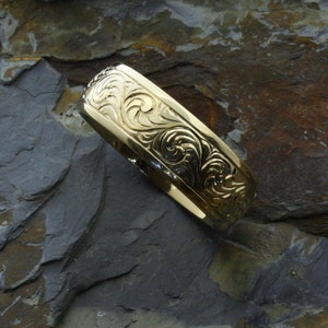 gold rings hand engraved 14k wedding bands engraved unisex image 2