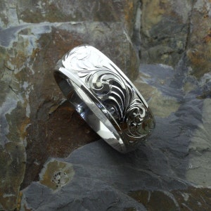 western jewelry hand engraved wedding ring custom jewelry wide silver ring band wedding silver band hand crafted