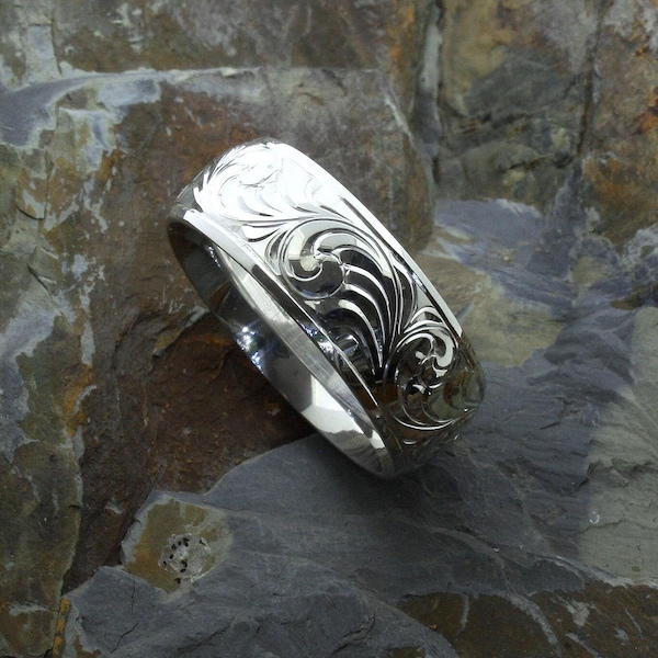 sterling silver ring wedding rings hand engraved western
