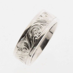 Hand Engraved Sterling Silver Wedding Band: Western Scroll Ring
