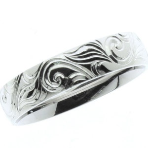 Hand Engraved 14k White Gold Wedding Band: Western Scroll Ring