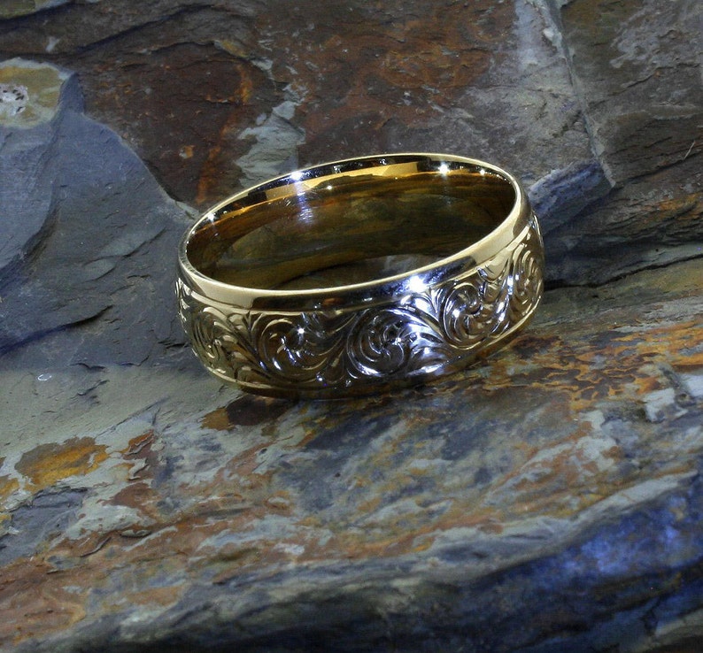 Western wedding rings engraved gold band ring wedding bands Etsy