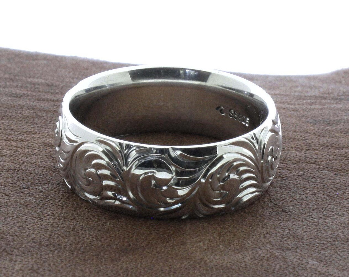 Mens Western Wedding Rings Hand Engraved Ring Custom Engraved Etsy