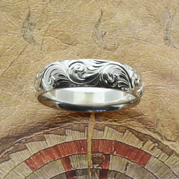 silver ring hand engraved sterling silver western wedding ring