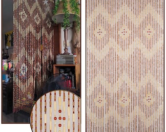 Cortina de cuentas de bambú hecha a mano - Cuentas estilo boho para puerta, 45 hebras (35,5" x 77")