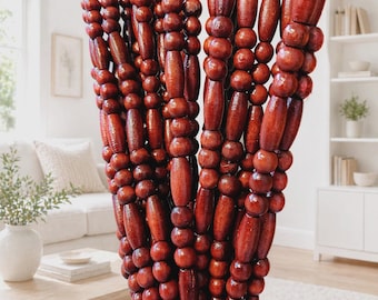 Beaded String Hand Made Wood Beaded Curtain-Door Beads-35.5" Wide X 72" High -45 Strands-Breeze