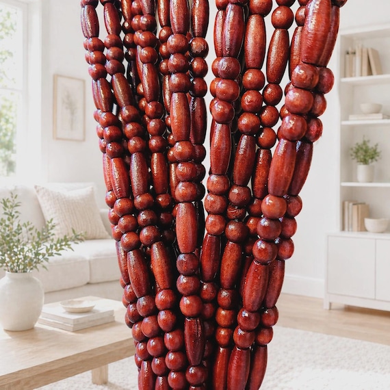 Beaded String Hand Made Wood Beaded Curtain-Door Beads-35.5" Wide X 72" High -45 Strands-Breeze