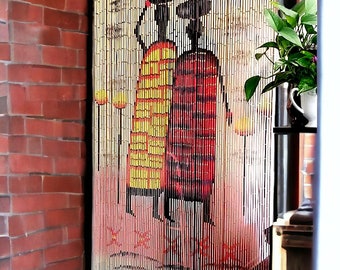 Cortina de bambú pintada a mano con cuentas – Cortina de entrada estilo aldea africana, 90 hebras (35,5" x 79")