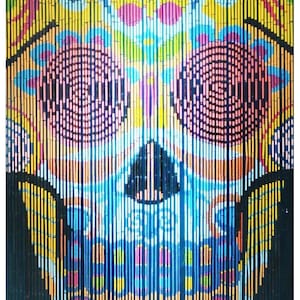 Beaded String™ Hand Painted Bamboo Beaded Curtain-Bohemian Door Beads--Painted on both sides-35.5&quot; Wide x 79&quot; High-90 Strands-Skull