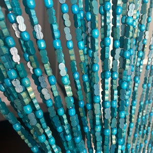 Beaded String™ Made Bamboo/Wood Beaded Curtain-Bohemian Door Beads-35.5&quot; Wide x 77&quot; High-45 Strands-Blue