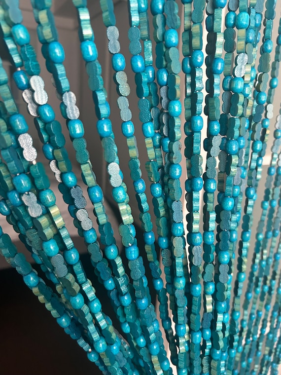 CLEARANCE! Hand Made Bamboo/Wood Beaded Curtain-Bohemian Door Beads-35.5" Wide x 77" High-45 Strands-Blue