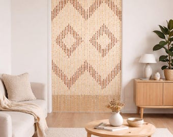Cortina de cuentas de bambú hecha a mano: Cuentas para puerta estilo boho, 45 hebras (35,5" de ancho x 77" de alto)