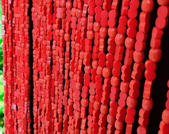 Beaded String™ Hand Made Bamboo/Wood Beaded Curtain-Bohemian Door Beads-35.5" Wide x 77" High-45 Strands-Red