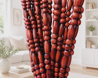 CLEARANCE! Please READ Condition note-Hand Made Wood Beaded Curtain-Door Beads-35.5" Wide X 72" High -45 Strands-Breeze