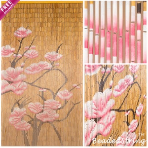 Beaded String Hand Painted Bamboo Beaded Curtain-Bohemian Door Beads--Painted on both sides-35.5" Wide x 79" High-90 Strands-Blossom