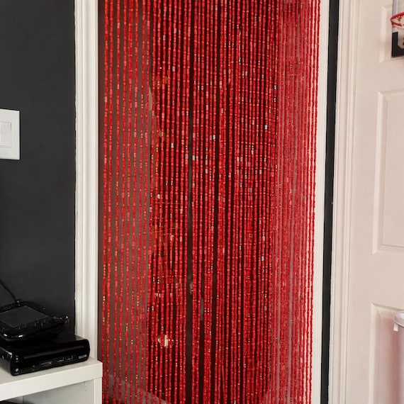 CLEARANCE!  Hand Made Bamboo/Wood Beaded Curtain-Bohemian Door Beads-35.5" Wide x 77" High-45 Strands-Red-PLEASE read description!