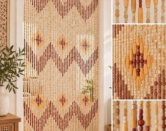 Beaded String™ Hand Made Bamboo/Wood Beaded Curtain-Bohemian Door Beads-35.5" Wide x 77" High-45 Strands-Garden