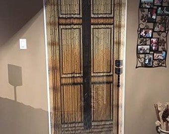 Hand Painted Bamboo Beaded Door Curtain – Boho Doorway Decor, 90 Strands (35.5 W"x79" H)