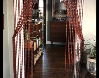 Cortina de cuentas de madera hecha a mano con cordón de cuentas para puerta, 89 cm de ancho x 183 cm de alto, 45 hebras, color brisa