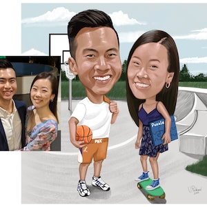 Couple caricature, 2 person custom funny caricature gift, surprise birthday gift, wedding gift, retirement gift, funny portrait drawing