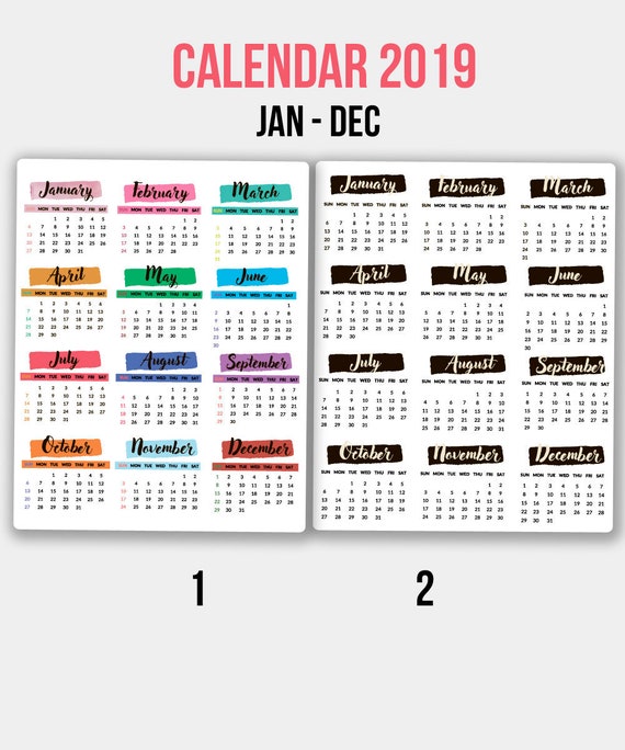 mini calendar stickers 2019 calendar planner stickers etsy dec 2019 calander