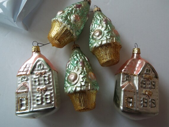5 Pieces Of Mercury Glass Pastel Christmas Ornaments Trees Etsy
