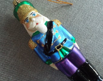 6" long extra large oversized mercury glass toy soldier purple green blue mica snow  hand painted  Czechoslovakia  ornament